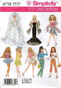 Simplicity 4719 Bustier, Tops, Wedding & Evening Gown, Dress, Shorts 11.5" Doll - Picture 1 of 3