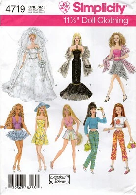 Simplicity 4719 Bustier, Tops, Wedding & Evening Gown, Dress, Shorts 11.5" Doll - Image 1 of 3