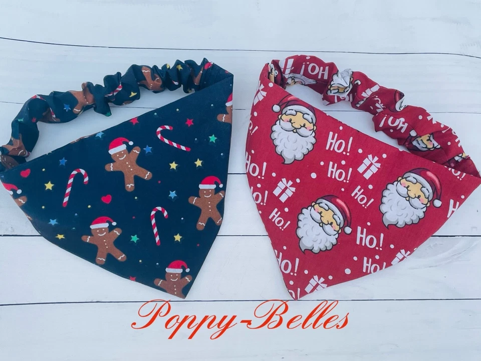 Handmade father christmas Ho Ho Ho or gingerbread scrunchie dog bandana