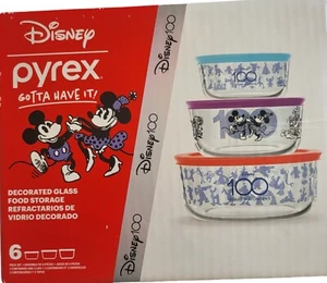 Pyrex Decorated Glass Storage 6 Piece Set Disney 100 Years Commemorative Series - Picture 1 of 14