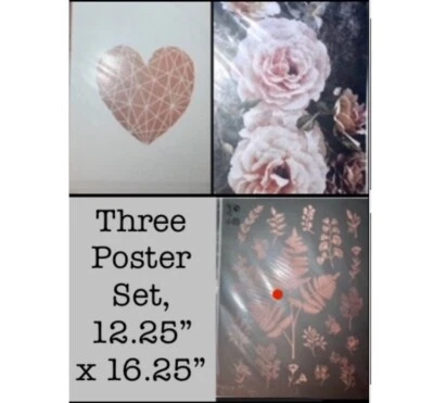 IKEA BILD Poster Prints,3,Heart,Fern Leaf,Flower,Leaves,Rose,Black,Pink,Gold,B/W - Image 1 of 4