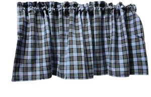 Curtain HOMESPUN FARMHOUSE KITCHEN VALANCE 3 Pc BLUE BLACK CHECKED 16” Long - Picture 1 of 3