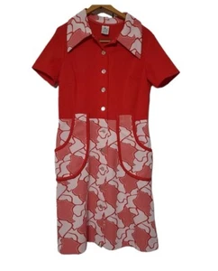Vintage MCM Damen Kleid 12 Jerri Miami Rot Hawaii Mod Blumen 60er Urlaub - Bild 1 von 14