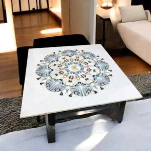 Handmade White Marble Rectangle Table | Mid Century Modern Design | Luxury Decor - Picture 1 of 11