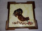 Vintage Art Glass Rooster On Wood Board, Handmade