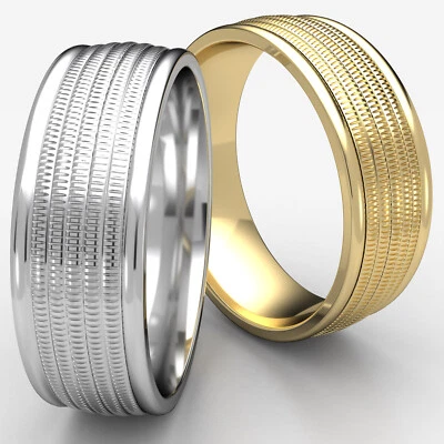 Milgrain Center 8mm Men's Women's Ring 14k White-Yellow-Rose Gold Wedding Band - Image 1 of 4