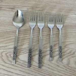 Gildhar GIF3 Stainless Burnished Handle Black Accent Silverware Mixed Lot Of 5 - Picture 1 of 9
