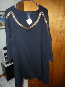 Top túnica suéter negro terciopelo medianoche con cuentas doradas talla 3X - Imagen 1 de 2