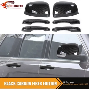 Carbon Fiber Rearview Mirror Trim Door Handle Cover for Jeep Grand Cherokee 11+ - Picture 1 of 23