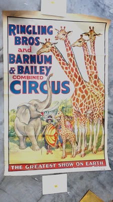 Vintage Rare 1938 Ringling Bros Barnum & Bailey Circus Poster Giraffes, Elep, Na - Image 1 of 4