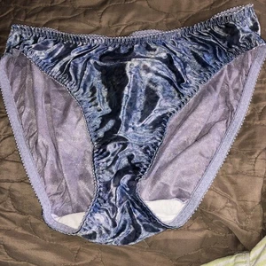 Vintage NEU Sears Blumendruck blau Satin Streicheleinheiten hoch geschnittenes Höschen seidig zweite Haut M - Bild 1 von 5