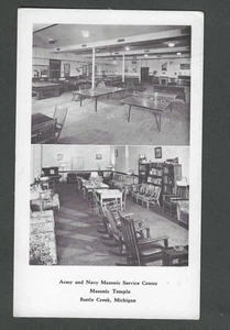 Ca 1942 Post Card Battle Creed Mi Army & Navy Masonic Service Center - Picture 1 of 1