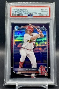 2025 Bowman Chrome JJ Wetherholt BCP-22 Reptilian Fuchsia Refractor #/199 PSA 10 - Picture 1 of 2