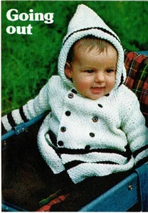 ~ Laminiertes Vintage Baby Strickmuster für kuschelige Moosstich Jacke mit Kapuze ~ - Bild 1 von 1
