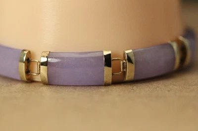 Brazalete de oro amarillo de 14k lavanda jade con cierre de amatista 13,5 gramos (BR5409) Foto 1 de 4
