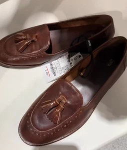 ZARA BNWT 2025. BROWN LEATHER TASSEL LOAFERS SHOES. 3597/610/700 - Picture 1 of 8