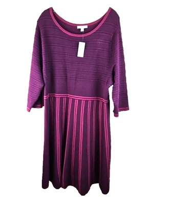 Dressbarn свитер платье женщин 2 X темно-бордовый ребристый лестно 3/4 рукав новый с Ярлыками - Изображение 1 из 4