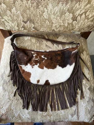 NWT VINTAGE Maurizio Taiuti Cowhide Pony Hair Fringe Baguette - Image 1 of 4