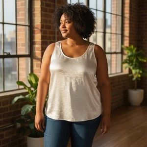 Neu mit Etikett J. Crew Tanktop mit U-Ausschnitt in cremefarbenem strukturiertem Satin Größe 3X - Bild 1 von 8