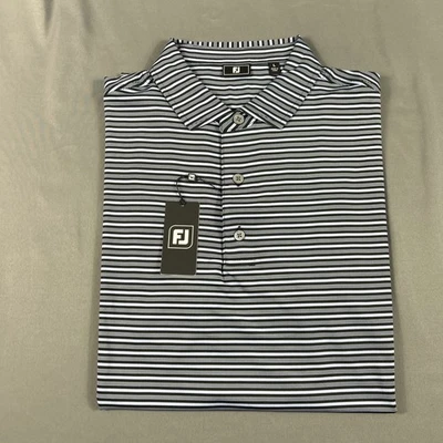 FootJoy Golf Shirt Polo Shirting Stripe Large Black Periwinkle NWT MSRP $88 - Image 1 of 4