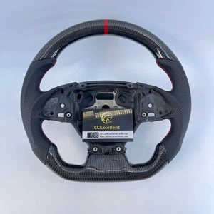 For Chevrolet Camaro SS ZL1 2016-2024 Carbon Fiber Steering Wheel W/ Red Stripe - Picture 1 of 8