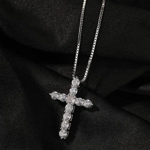 925 Sterling Silver Hip-Hop CZ Cross Pendant Rapper Minimalist W/ Box Chain - Picture 1 of 15