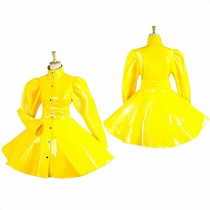 Mädchen Sissy Dienstmädchen abschließbar gelb PVC Langarm Kleid Cosplay Kostüme maßgeschneidert - Bild 1 von 4