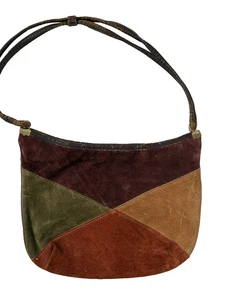 Vintage 70er Jahre Leder & Wildleder Handtasche Schultertasche grün braun orange - Bild 1 von 13