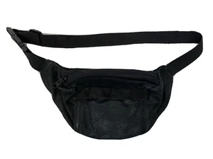 Unisex Black Suede Genuine Leather Fanny Pack Hiking Jogging Travel YKK Two Pkt - Picture 1 of 7