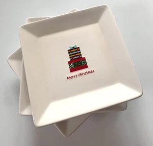 Vintage SUE ZULAUF Plate SET 4 CHRISTMAS CUTOUT 7.5" Square Snowman Santa Gifts - Imagen 1 de 8