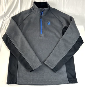 Spyder Mens 1/4 Zip Thermal Waffle Knit Pullover Medium Gray Black Blue - Picture 1 of 14