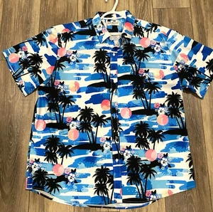 Envmenst Hawaiian Shirt Men’s Short Sleeve Button Up Size XXL Blue Pink - Picture 1 of 4