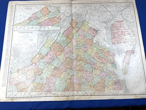 1906 Map VIRGINIA 28 x 20.5" RAILROAD Key, ADAMS Express, Colored Counties - Picture 1 of 24