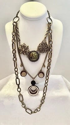 Collar Boho Lucky Brand 3 Capas Bronce Antiguo Latón Color Madera Foto 1 de 4