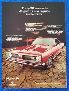 Publicidad Plymouth Barracuda 1968 impresión en color original American Muscle Car Classic - Imagen 1 de 1