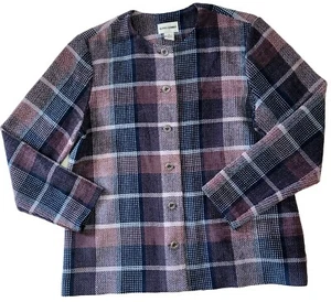 Alfred Dunner Purple Check Woven Long Sleeve Blazer Round Neck Size 14 Jacket - Picture 1 of 12