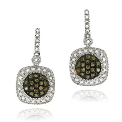925 Silver 2/5ct TDW Champagne Diamond Dangle Earrings - Image 1 of 4