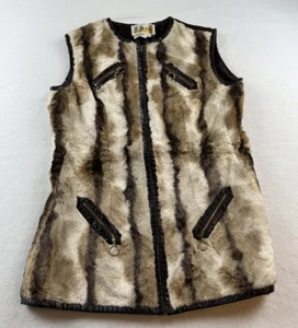 Vintage Palena Knitwear Faux Fur Zip Vest Wool Backing Size 12 Mobwife - Picture 1 of 10