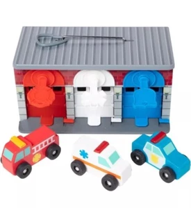 New Melissa & Doug Toy Keys and Cars Wooden Rescue Vehicles and Garage Brand New - Photo 1/4