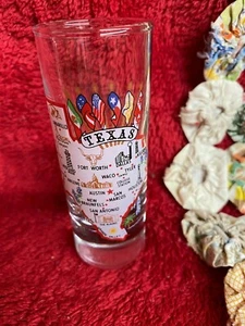 Vtg Tall Shot Glass Texas The Lone Star State Map with Solid Glass Bottom Nice - Picture 1 of 4