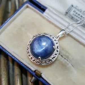 925 Sterling Silver Necklace, Natural Blue Kyanite Pendant, 10.08ct,Solid Silver - Picture 1 of 8