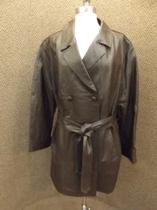 NEW NWT Classy Womens Plus Sz 20W Brown Leather Belted Trench Coat Quilt Lining - Picture 1 of 9