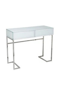 Windermere White Glass Mirrored Dressing Table Bedroom Vanity Console Unit - Picture 1 of 8