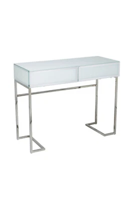 Windermere White Glass Mirrored Dressing Table Bedroom Vanity Console Unit - Image 1 of 4
