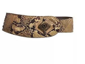 R.Olivieri Womens Statement Belt Size Medium Beige Leather Snakeskin Vintage - Picture 1 of 16