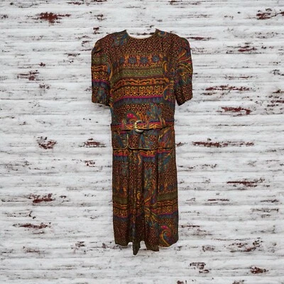 Vestido Largo Vintage Jessica Howard Cinturón Multicolor Talla 12 Hecho en EE. UU. Foto 1 de 4