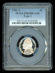 1981 S Jefferson Nickel PCGS PR69 DCAM Type 1 - Picture 1 of 2