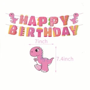 Quality Pink Cute Dinosaur Banner Girl Party Bunting Flag Birthday Decoration - Picture 1 of 8