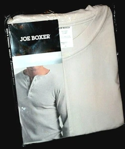 Joe Boxer Men's Henley 3-Button Ecru Demitasse Auburn Long Sleeve Thermal Shirt - Picture 1 of 18