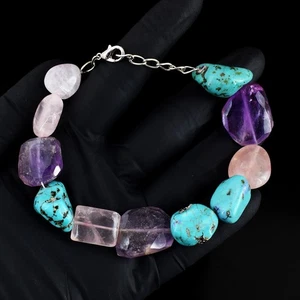 Superb Pattern 218.Cts Amethyst & Rose Quartz Beaded Best Bracelet RK 52E710 - Picture 1 of 3